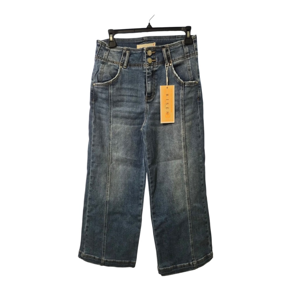 Risen Jeans Wide Leg Crop Womens 5/27 High Rise Medium Wash Denim NWT Stretch